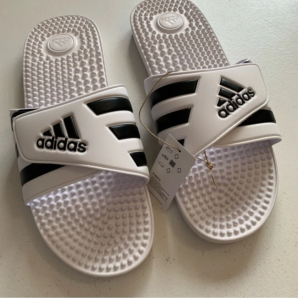 Adidas Adissage Slide Sandals Mens Size 17 Black & White NEW IN BOX